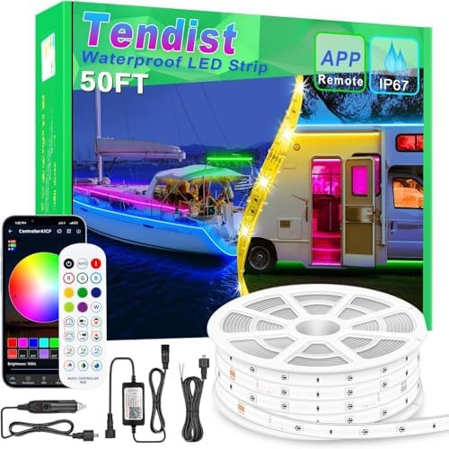 50FT Boat Lights LED Waterproof, 12V Marine Light Strip for Boat, RGB Marine LED Strip 12V with App &amp; Remote for Pontoon Interior and Exterior, Night Fishing Lighting for Jon, Yacht, Kayak, Deck