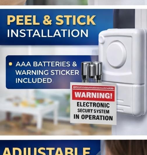120dB Window or Door Alarm Vibration Security Emergency Burglar Wireless Shock Detection, Home Security, Safety, Apartment, Condo, Dorm, House, Easy, Adhesive, Warning, Battery Operated, Loudest