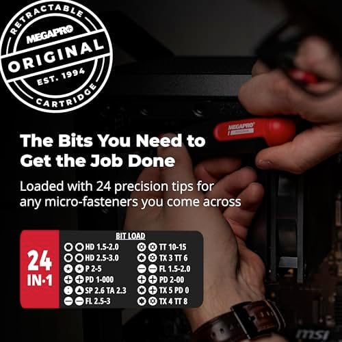 MEGAPRO® 24-in-1 Precision Multi-Bit Screwdriver | Small Screw Application | Micro-fasteners | Eyeglass & jewelry Repair | Small Electronics Maintenance | Precision Tamperproof Bits