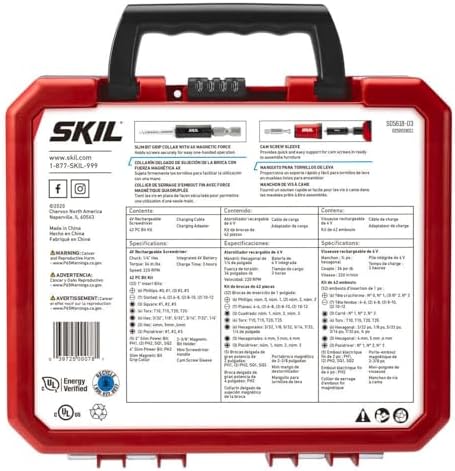 SKIL Rechargeable 4V Cordless Pistol Grip Screwdriver with 42pcs Bit Set, USB Charger and Carrying Case - SD5618-03