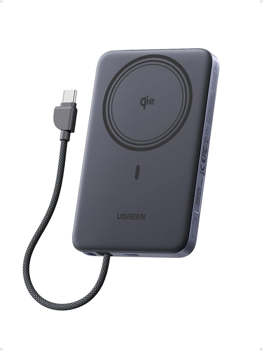 UGREEN Magflow Air 10000mAh Qi2 15W Wireless Power Bank Built-in Cable | Built-in USB-C cable, 30W PD, Qi2 15W wireless. MagSafe compatible. Ultra-slim for iPhone 17/16/15/14 Pro Max
