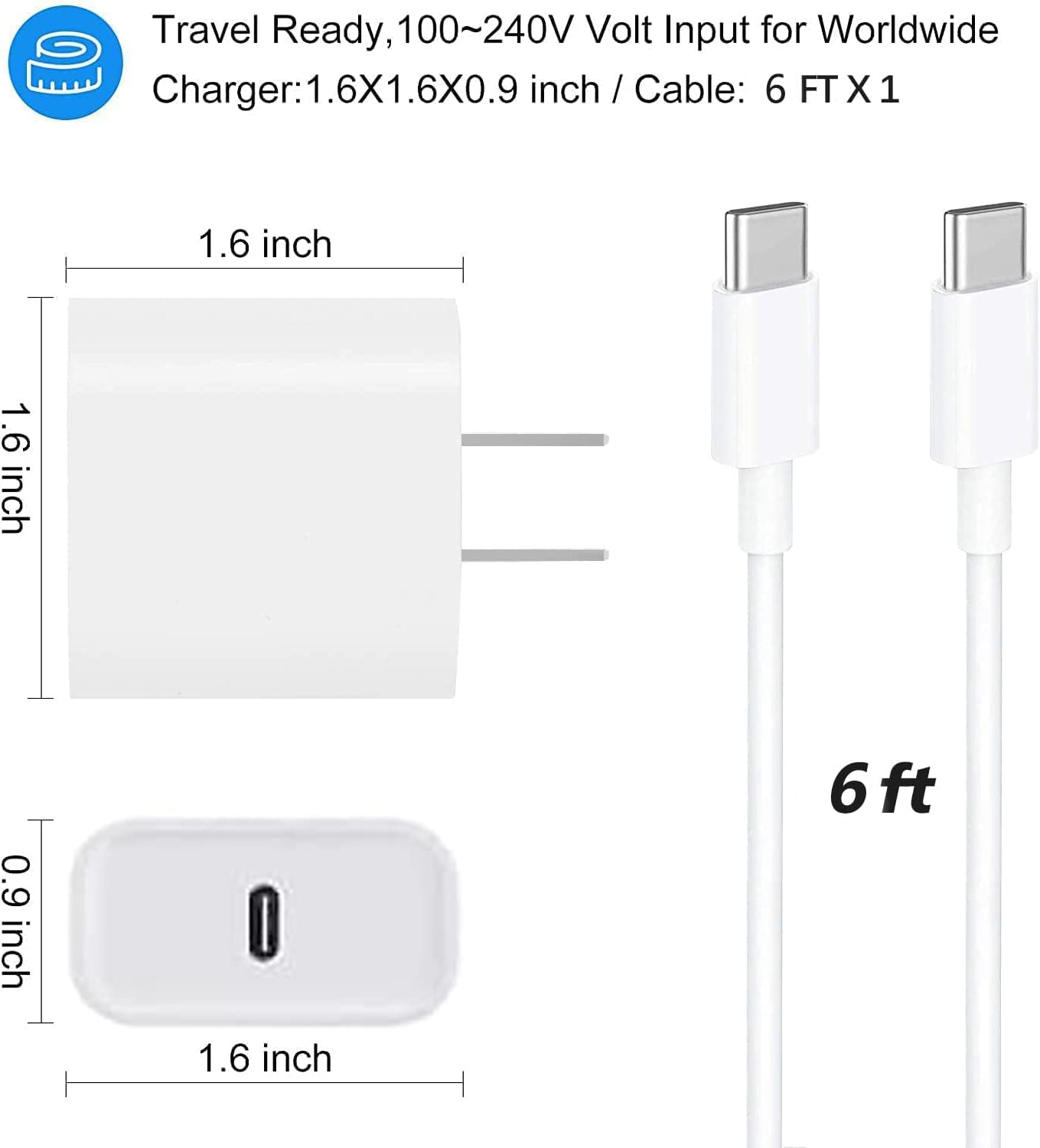 USB C Fast Charger for Apple iPad Pro 13/12.9/11 in 2026-2018,iPad 11th(A16),iPad Air 5th/Mini 7th,iPhone 17/16/15 Series,USB C Charger Fast Charging Adapter Wall Block with 6FT USBC to C Cable Cord