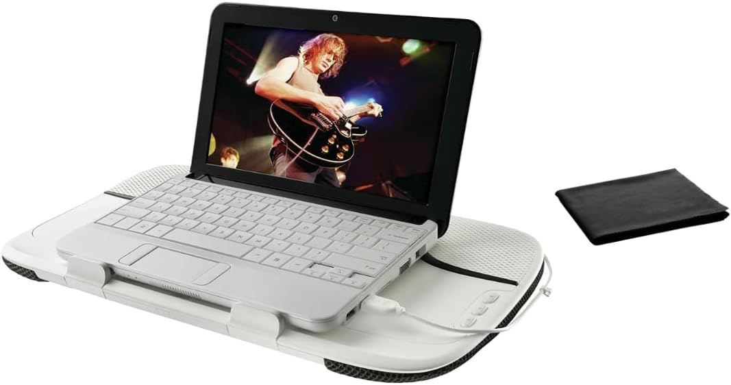 Logitech Speaker Lapdesk N550 with Integrated Stereo Speakers, USB-Powered, 14" Laptop Compatibility, Heat Shielding, Adjustable Viewing Angle, Plug-and-Play USB, Air-Mesh Fabric, W/Cleaning Cloth