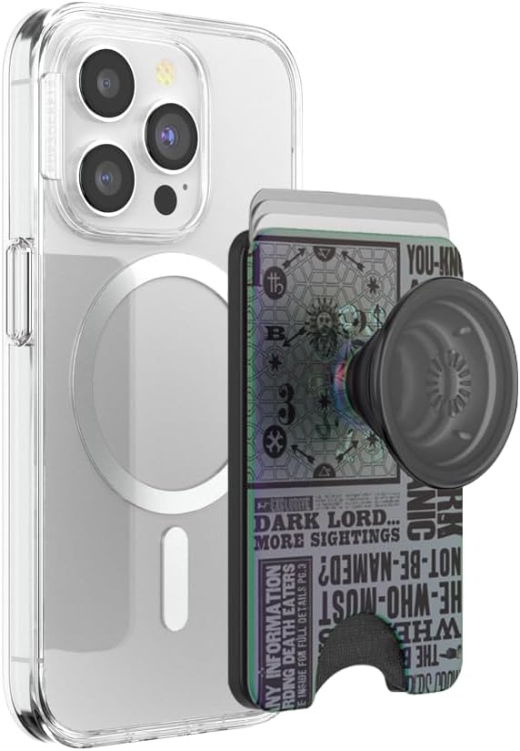 PopSockets Phone Wallet for MagSafe, Phone Card Holder with Grip, Cute - Metallic Morning Haze