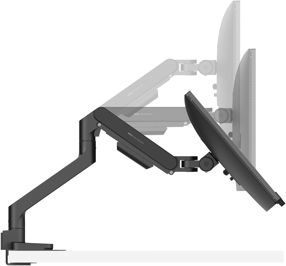 BenQ ErgoArm BSH01 Heavy Duty VESA Desk Mount for Screen up to 45" & 44 lbs | VESA 75×75, 100×100. Fits desks 12–45mm thick. Reinforcement plate desktop protect. Top mounting - clamp & grommet. Black