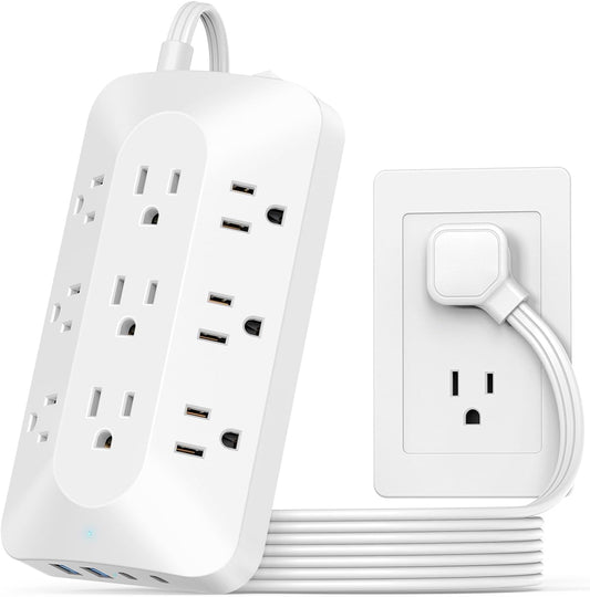 9 AC Flat Plug Power Strip, 5ft Extension Cord, 4 USB (2 USB C)