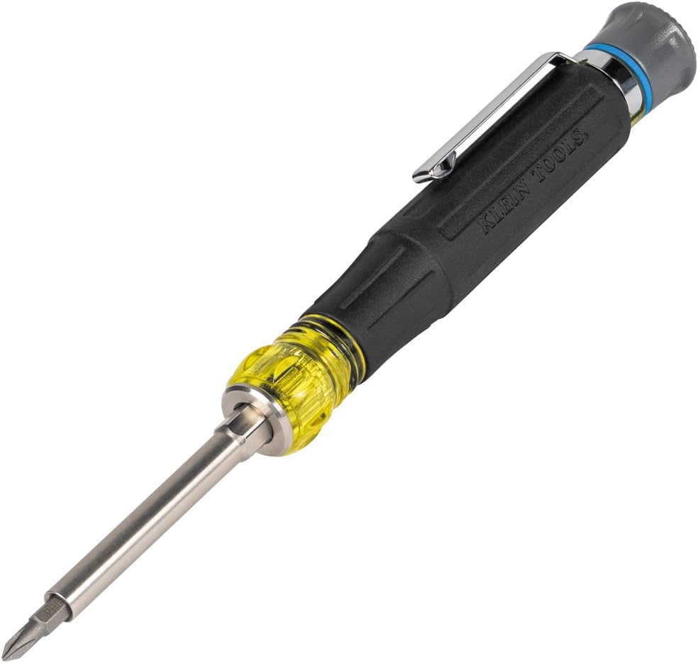 Klein Tools 32600P Mini Precision Screwdriver with Pocket Clip, 13-in-1 Magnetic All-Purpose Driver with Nut Drivers, Phillips, Slotted, and TORX Tips
