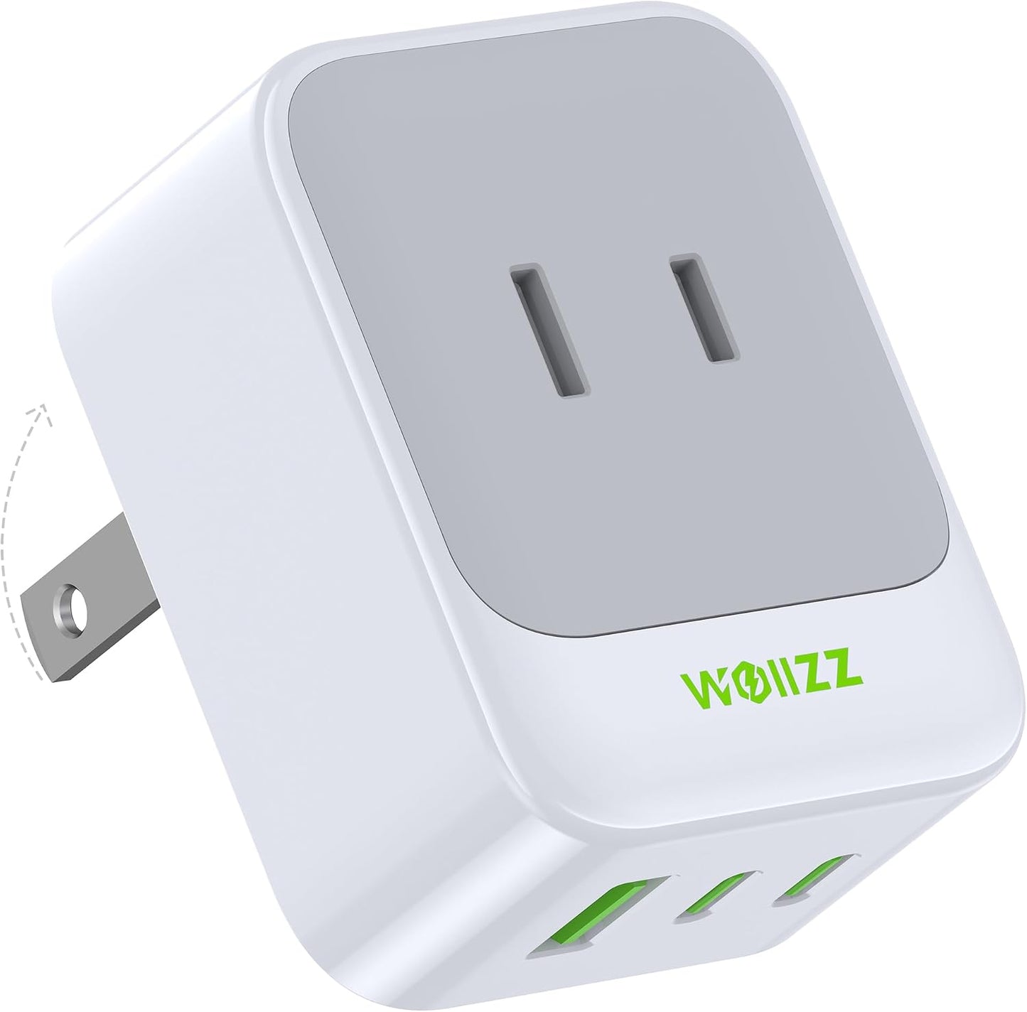 5-in-1 Wall Outlet Extender, Supports PD 30W/QC 18W Fast Charging, Multi Plug Foldable Wall Charger with 5 Ports 2 AC, 2 USB-C, 1 USB-A for MacBook Pro, Galaxy, Dell, iPhone 17/16, iPad Pro, and More
