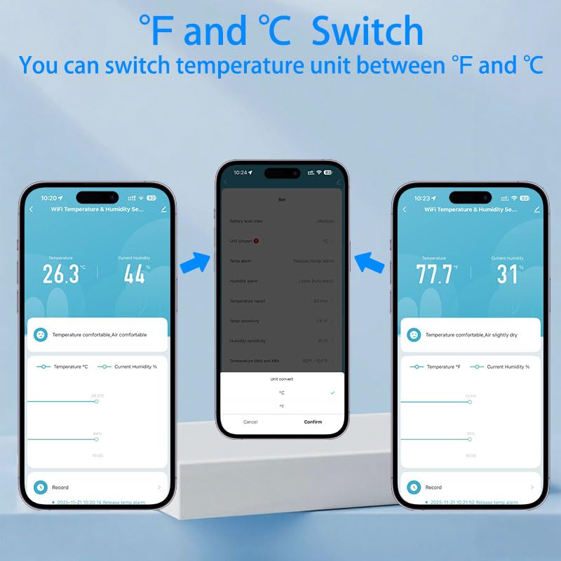 Loopo Smart WiFi Hygrometer Thermometer, 2.4GHz Indoor Temperature Humidity Sensor with Tuya Smart Life App Alerts, Remote Monitoring, Smart Home, Works with Alexa & Google, No Hub Needed,(1pack)
