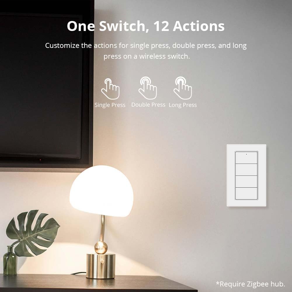 Wireless Zigbee Smart Button, 4-Way Remote Control Button Switch for Smart Home Devices, Scene Controller, Compatible with Tuya, Home Assistant, Homey, Hubitat, Requires Tuya Zigbee Hub