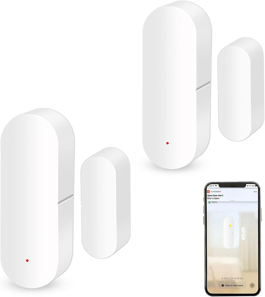 2 Pack WiFi Door Sensor: Window Contact Sensor, Free App Alerts, Programmable with Tuya/Smart Life Devices for Home Security & Smart Home Automation, Compatible with Alexa & Google Assistant