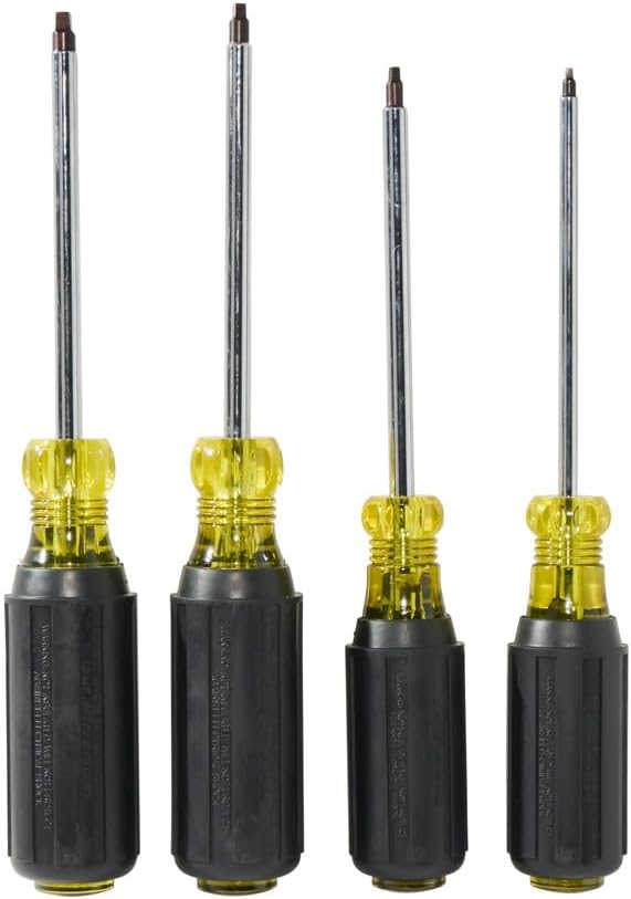 Klein Tools 85664 Screwdriver Set, Made in USA, Square Recess with Color Coded Handles and Heat Treated, Chrome Plated Shafts, 4-Piece