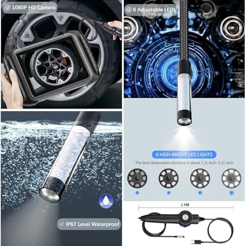 XTOOL Inspection Camera XV200, 2MP&1080P HD& 8 LEDs Automotive Endoscope | Waterproof Borescope Inspection Camera with Light, Work with D7/D7S/D7W, D8S/D8W, D9S//D9S PRO/IP919 PRO Type-C Version