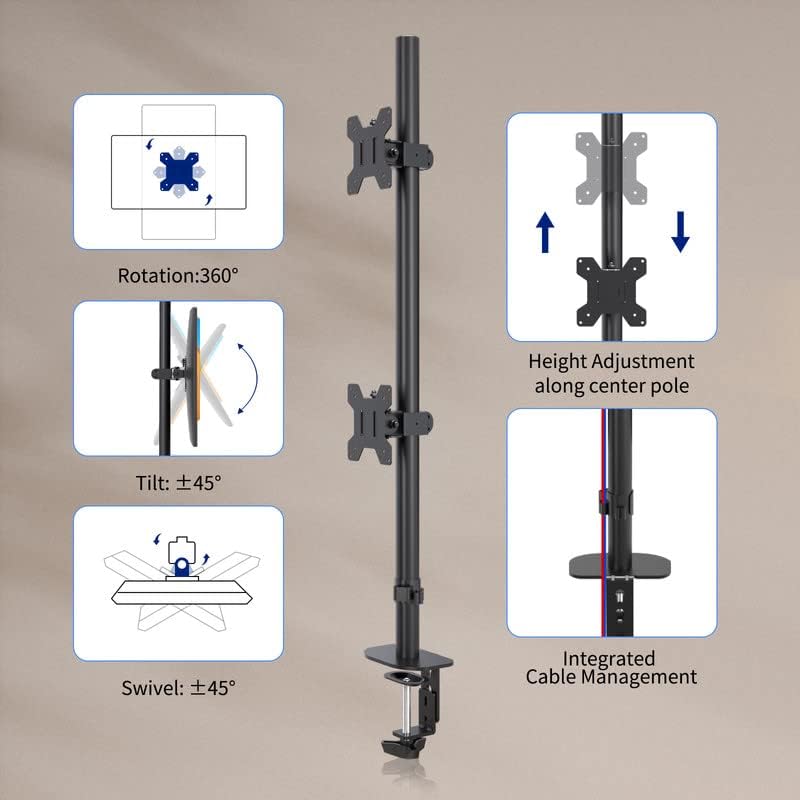 Pholiten Tall Vertically Stacked Dual Monitor Desk Mount Stand