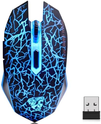 TENMOS M2 Wireless Gaming Mouse, Silent Rechargeable Optical USB Computer Mice Wireless with 7 Color LED Light, Ergonomic Design, 3 Adjustable DPI Compatible with Laptop/PC/Notebook, 6 Buttons (Black)
