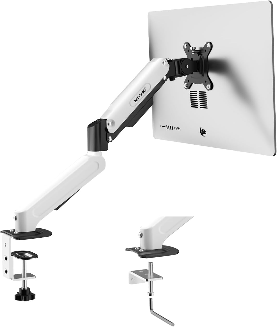 MT-VIKI Dual Monitor Stand - Gas Spring Double Monitor Arm with Quick Release VESA Plates for 2 Screens 17-32 Inch, Full Motion Articulating Desk Mount, Holds 4.4-19.8lbs