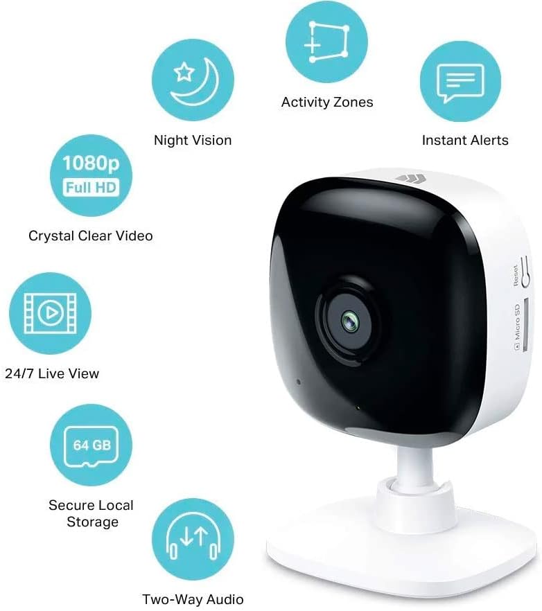 Kasa 1080p Indoor Wired Security Camera, Baby & Pet Monitor, EC60 | Motion Detection & Tracking, 2-Way Audio, Night Vision, Subscription-Free Local Storage or Optional Cloud