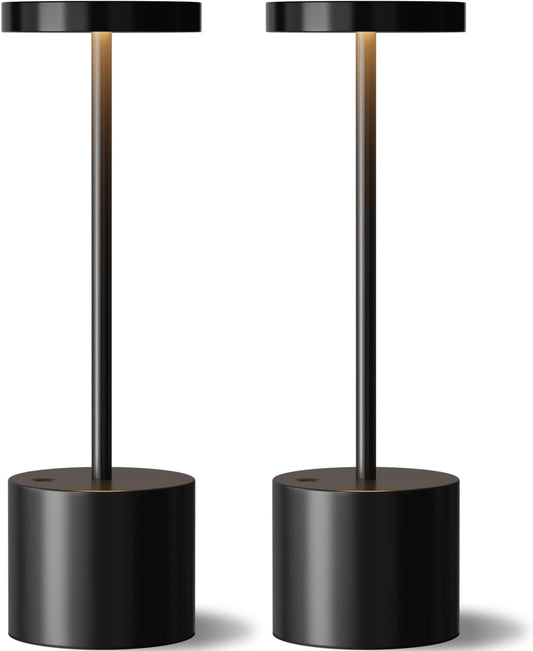 Rechargeable Cordless Table Lamp, 4000mAh Battery Operated, Black, 2 Pack | Wireless LED Lamp, 3 Color Modes, Stepless Dimming, for Dining Room, Bedroom, Bar, Cafe, Restaurant, Outdoor Patio, Camping