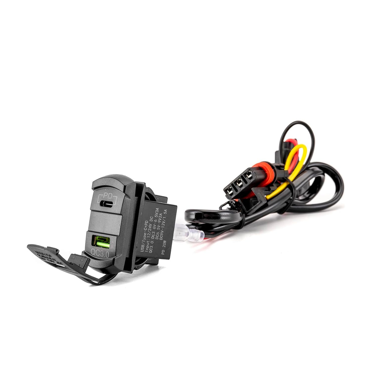 Wsays Dual USB Tpye C Rocker Plug & Play Switch Charger/Outlet 12v PD & QC 3.0 with LED Voltmeter Display Compatible with Polaris RZR Ranger General | Plug & Play Switch, 12v PD & QC 3.0 Dual Outlet with LED Voltmeter Display