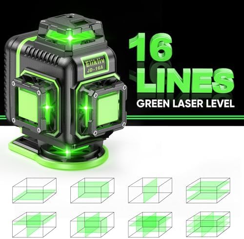 Elikliv Laser Level with Tripod, 4x360° lazer leveler tool | 165Ft Green Laser Level Lines Tool, 360 Self Leveling for Construction, Picture Hanging, Floor Tile, Renovation