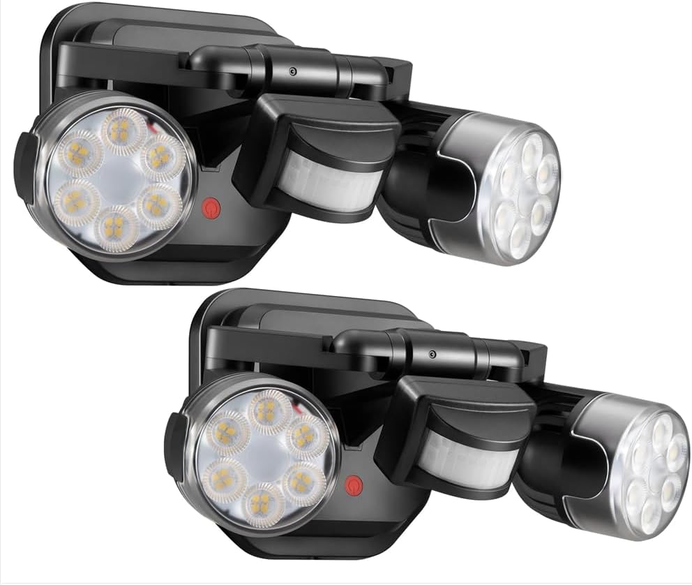 OREiN Motion Sensor Outdoor Security Lights, Dual-Head Adjustable LED Flood Lights, 3 Modes (Motion/Manual/Dusk to Dawn), 150W Equivalent, 5000K, IP65 Waterproof, Hardwired, Black (2 Pack)