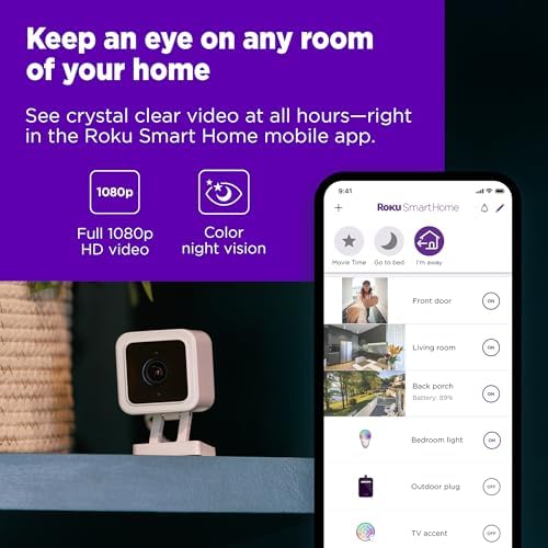 Roku Indoor Camera for Home Security, 2-Pack - Wired Security Camera with 1080p HD Color Night Vision, Compatible with Alexa & Google, Motion & Sound Detection, Built-in Siren (Renewed)