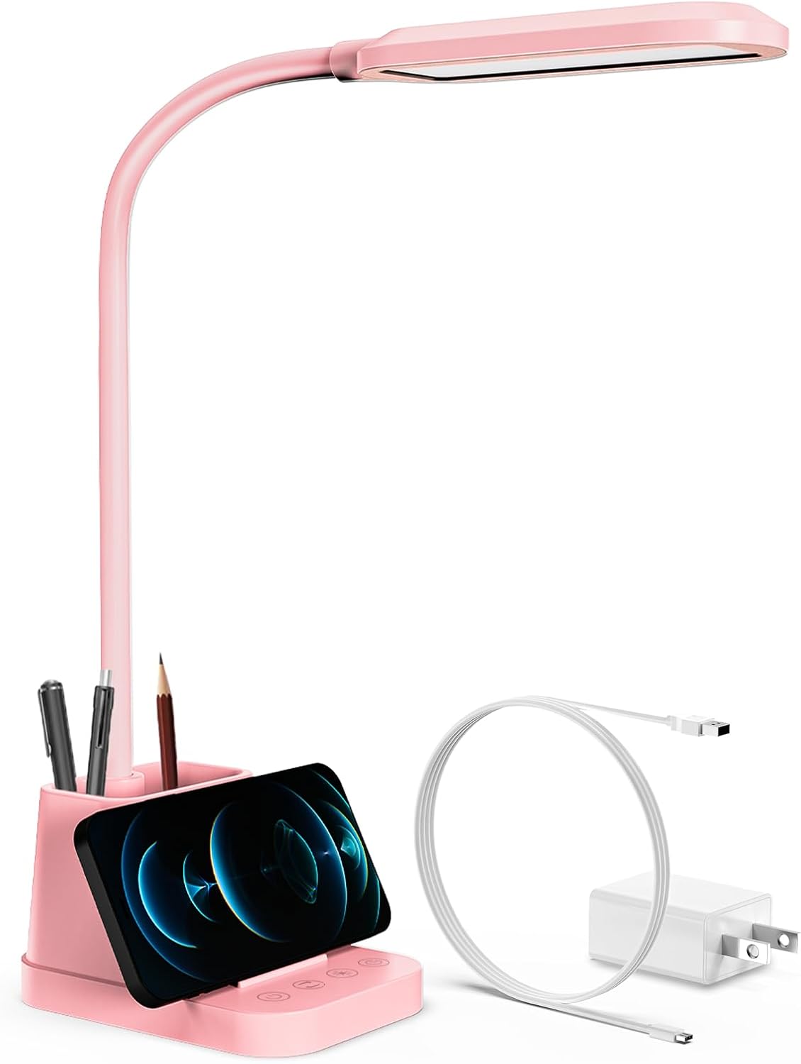 AXX LED Desk Lamp with USB Charging Port for College Dorm Room | for Home Office Bedrooms, Back to School, Black, Small, 650LM, Pen Holder, Timer Settings, Gooseneck, Study Light