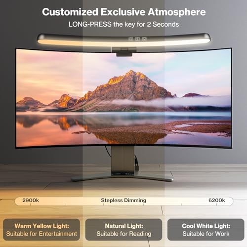 Monitor Light Bar, Curved Computer Monitor Lamp for Eye Caring LED Dimmable Screen Light Bar, 3 Color Temperature Mode Lights, Touch Control USB Powered Monitor Lamp for Desk/Office/Home/Game
