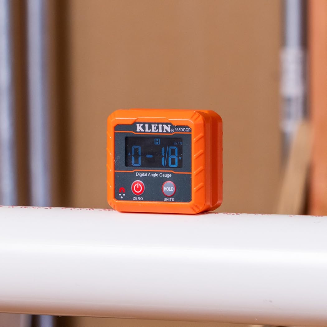 Klein Tools 935DGGP Angle Finder, Digital Gauge with Strong Magnetic Base, Converts Between Degrees, Percent Grade, In/Ft, mm/m