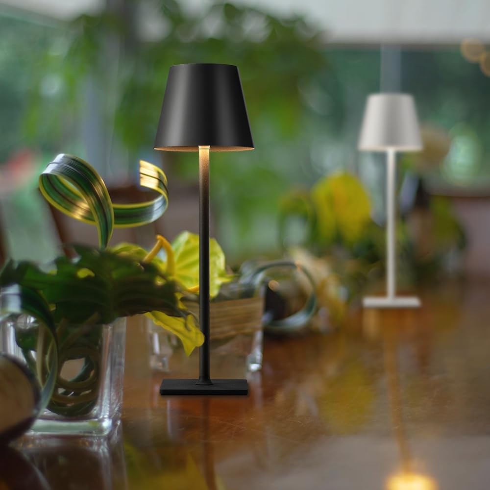 KDG 2 Pack Cordless Black Table Lamps, RGB Color Stepless Dimming Desk Lamp | 4000mAh Battery Operated Rechargeable Portable LED for Restaurant, Bedroom, Outdoor Garden, Camping, Coffee Shop, Nightlight