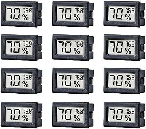 12 Pack Pgzsy Mini Small Digital Electronic Temperature Humidity Meters Gauge Indoor Thermometer Hygrometer LCD Display Fahrenheit (℉) for Humidors, Greenhouse, Garden