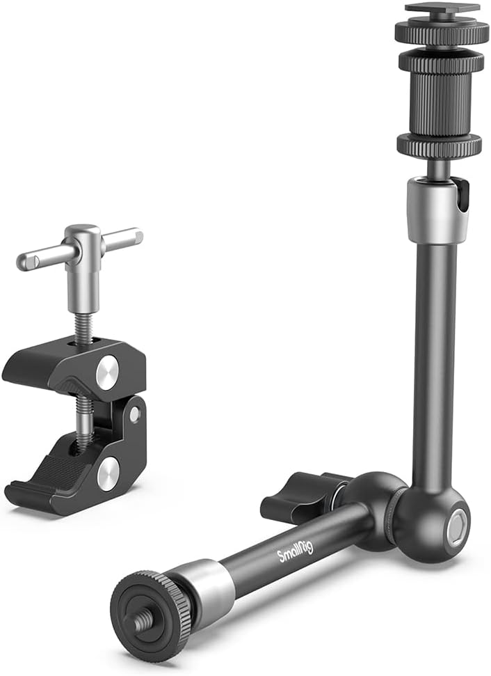 SMALLRIG 11'' Articulating Magic Arm and Clamp w/ 1/4" and 3/8" Thread, Adjustable Friction Power Camera Mount with Cold Shoe Mount for Monitor, LED Lights, Mic, for DJI/Insta360 Action Cameras - 3726