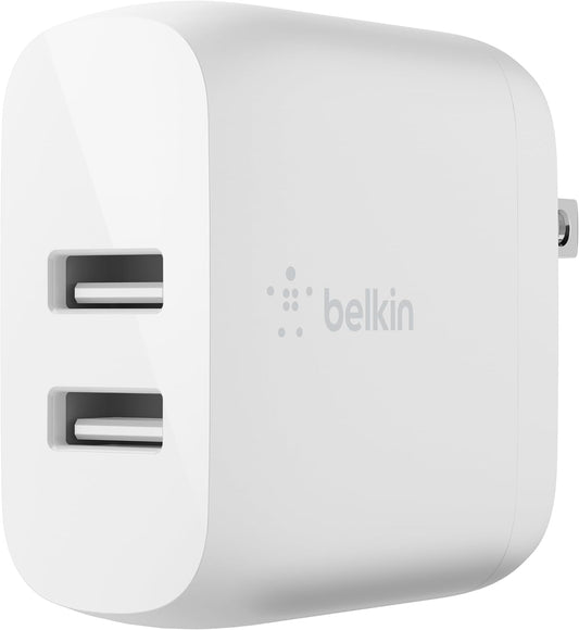 Belkin 24W Dual Port USB Charger Block, Fast Charging for Travel | iPhone Charger Fast Charging, iPhone 17, Air, Pro, Pro Max, iPad, AirPods, Samsung Galaxy S25, Switch 2