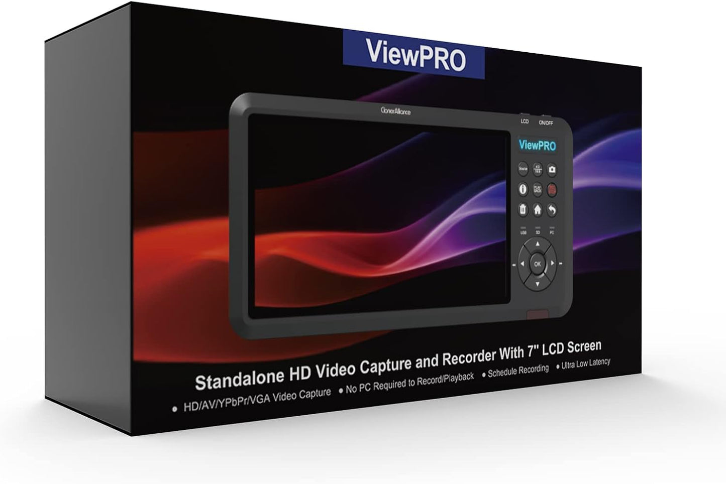 ClonerAlliance ViewPro, Portable 1080p@60fps HDMI Video Recorder and Playback with 7" LCD, AV/VGA/YPbPr Inputs. Schedule Recording. No TV is Required.