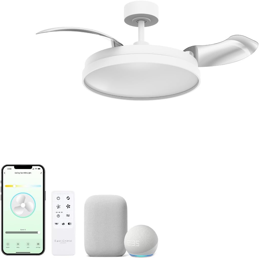 Loft 41in 3-Blade Smart Fandelier Semi-Flush Mount with 2700K-6000K LED Light Kit and Remote Control in White Works with iOS or Android App