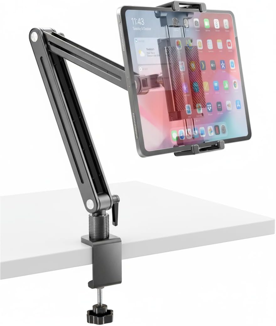 Jakeko Magnetic Portable Monitor Holder Arm - Heavy Duty Solid Aluminum 75mm VESA Mount Desk Clamp 8.3" 12.9" 15.6" 16" 17.3" 18.5 inch 360° Swivel Base with Cable Clips