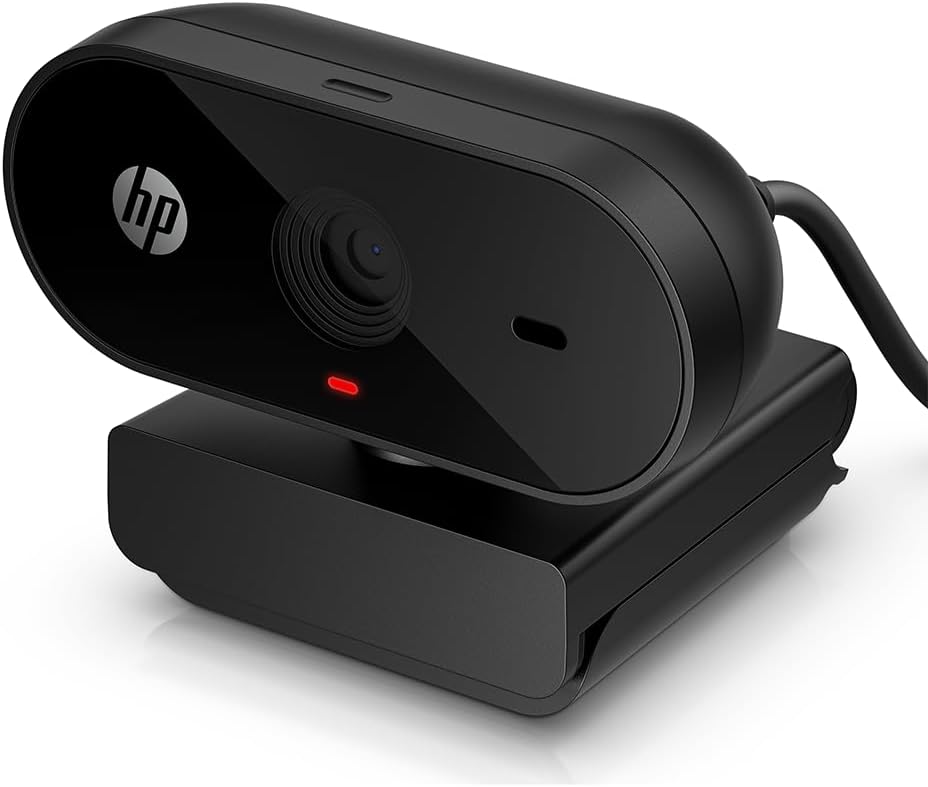 HP 320 FHD Webcam - USB-A Computer Camera with Mic & Privacy Cover - for Desktop, Laptop, & Chromebook - 1080p Resolution w/Wide FOV - Zoom & Teams Compatible - Clip Mount, Tripod Support, & Swivel