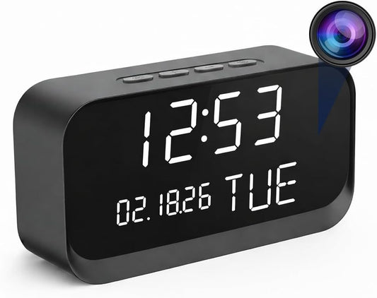 Clock Camera – Nanny Cam with 1080P HD Video, AI Motion Detection, Night Vision, Dual-Band 2.4/5GHz WiFi, Bluetooth Setup, Local & Cloud Storage, Indoor Security Camera for Home & Office