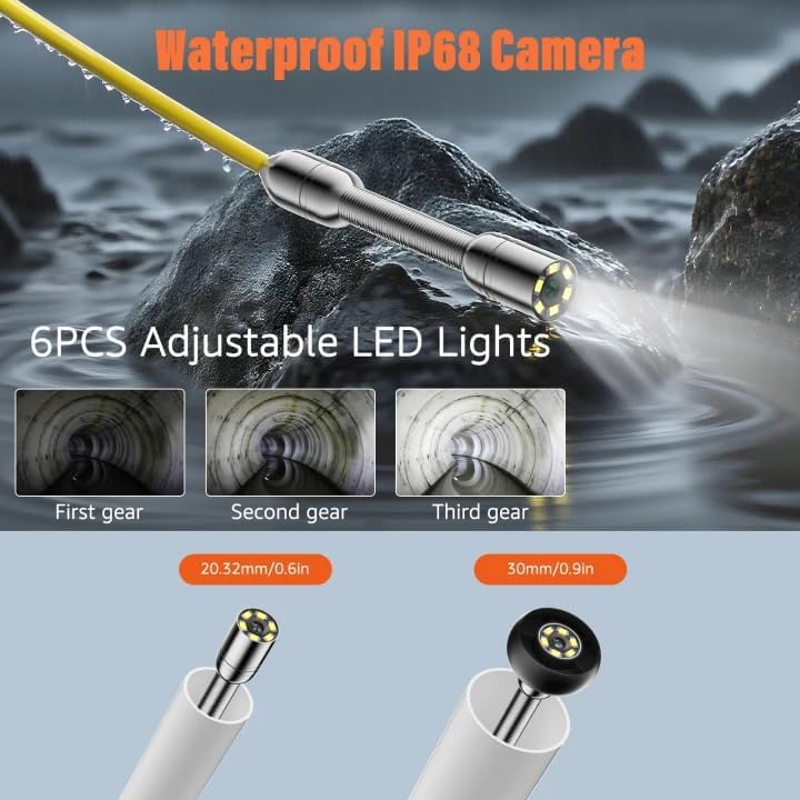 Sewer Camera 100FT, 5'' HD 1080P w/DVR-32GB Pipe Inspection Camera 5000mAh | Drain Camera IP68 Waterproof Snake Plumbing Tool with Lights 100FT Marked Cable Borescope with Lights 6 LED Plumbing Cameras