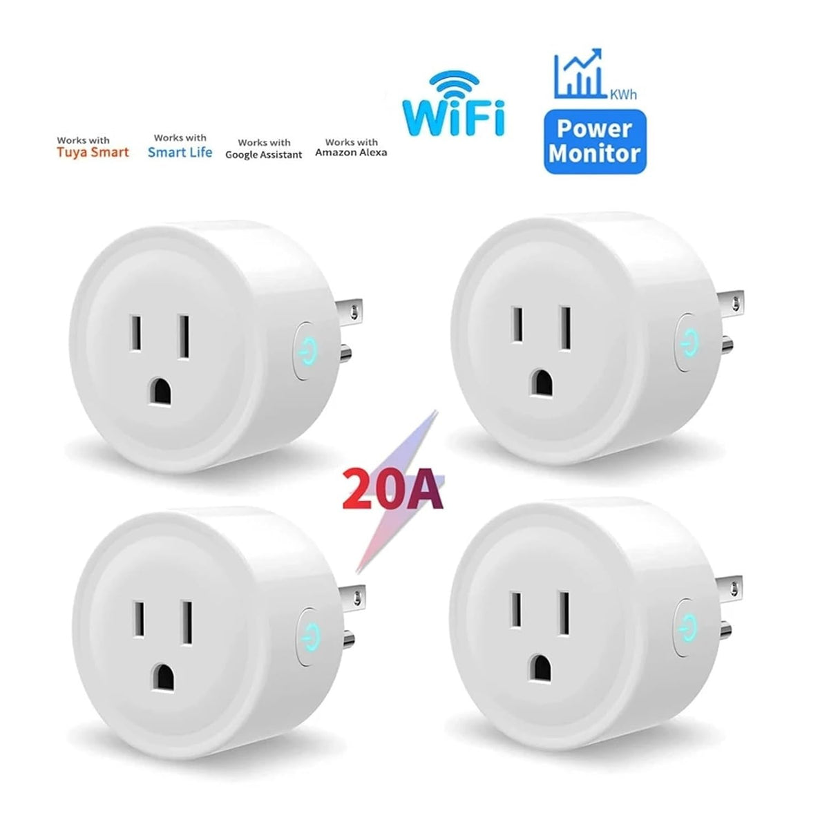 Tuya Smart Plug WiFi Socket 20A with Power Monitoring US Canada Mexico Peru Japan Timing Voice Control Support(100-240V_WiFi 1PCS)