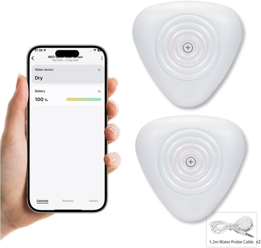 NEO Zigbee 3.0 Water Leak Detector, Smart Water Sensor Alarm for Home & Basement, Compatible with SmartThings and Home Assistant (ZHA & Z2M), 2 Pack