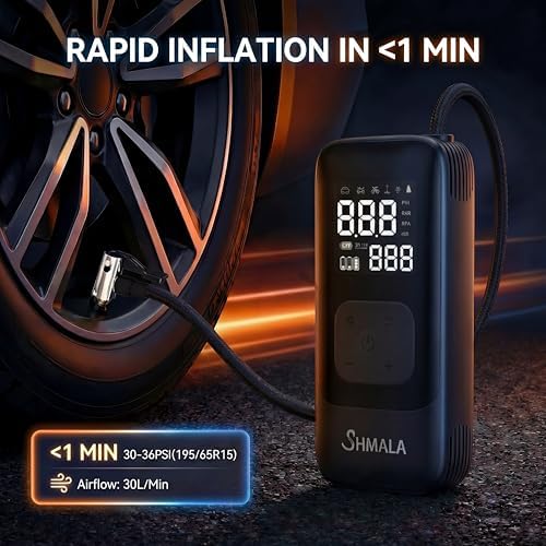 Tire Inflator Portable Air Compressor – Cordless Air Compressor with Digital Gauge, LED Light, Power Bank & Auto-Shutoff Tire Air Pump for Car, Motorcycle & Bicycle Tires