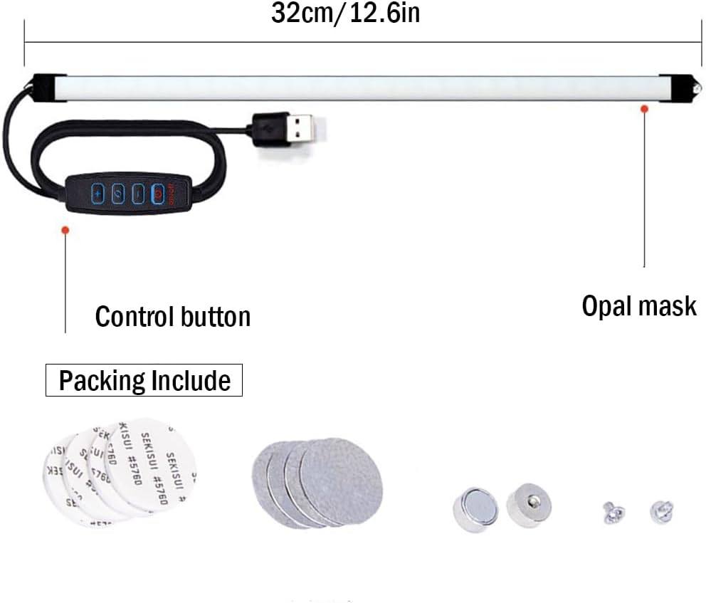 Under Cabinet Led Lighting, 12 Inch Led Light Strip Bar, Daylight White 6500K USB Led Light, Small Thin Led Under Counter Lighting (3 Color Temperature,Dimmable, 12.6 Inch Opal mask)