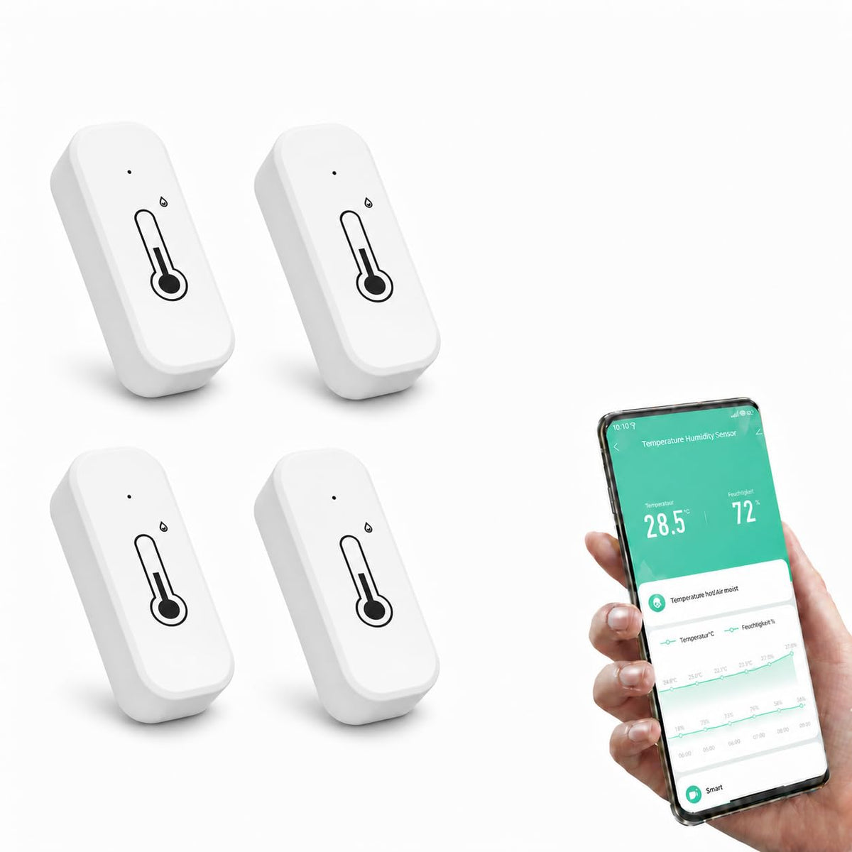 Loopo Smart WiFi Hygrometer Thermometer, 2.4GHz Indoor Temperature Humidity Sensor with Tuya Smart Life App Alerts, Remote Monitoring, Smart Home, Works with Alexa & Google, No Hub Needed,(4pack)