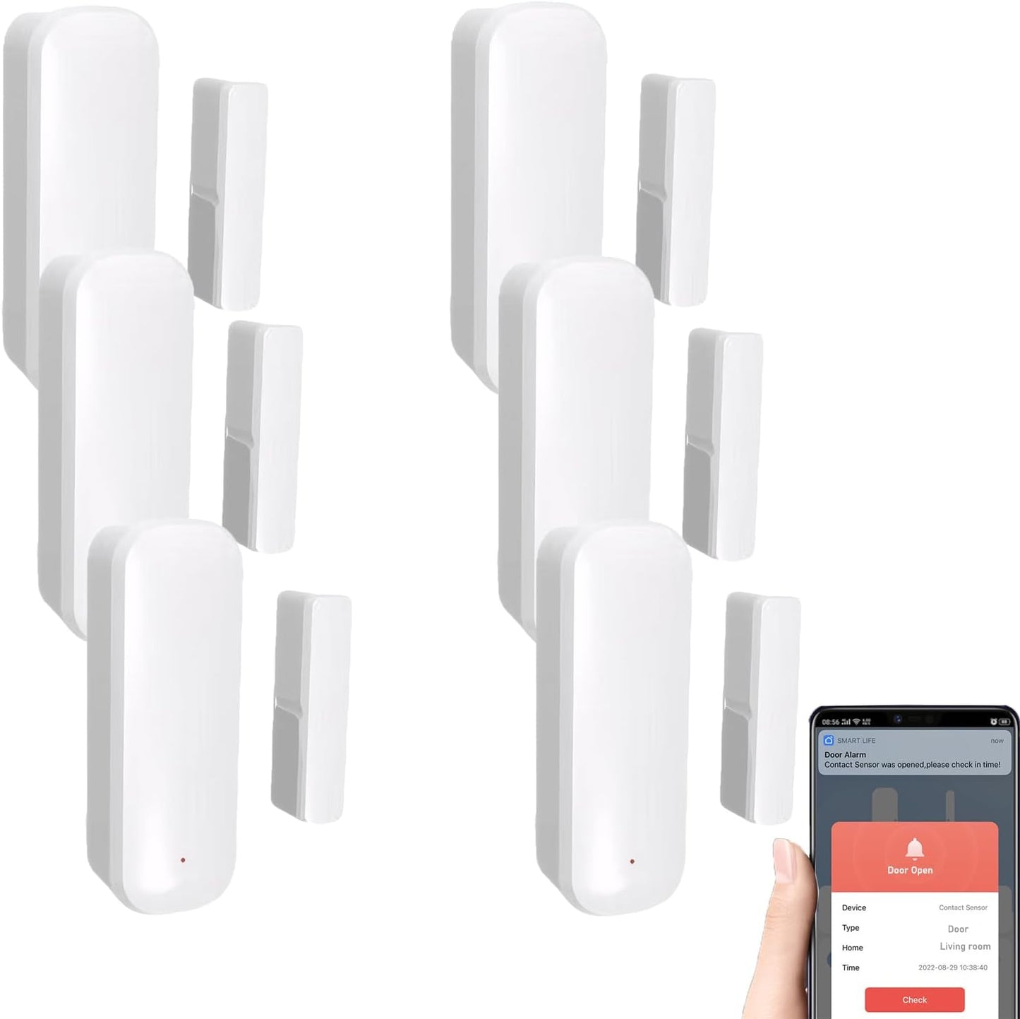 Mengshen 6 Pack WiFi Door Sensor Smart Window Door Alarm Door Open Detector | Wireless Magnetic Door Open Detector, APP Remote Notification, Compatible with Tuya Smart, Alexa, Google Assistant