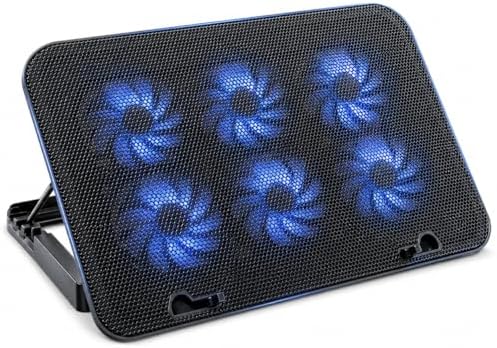 Rappet Laptop Cooling Pad, 6 Fans, 4-Level Stand, Dual USB, 12-17 Inch | Cooling and ergonomic support for 12-17 inch laptops, ideal for home offices, study spaces and daily work.