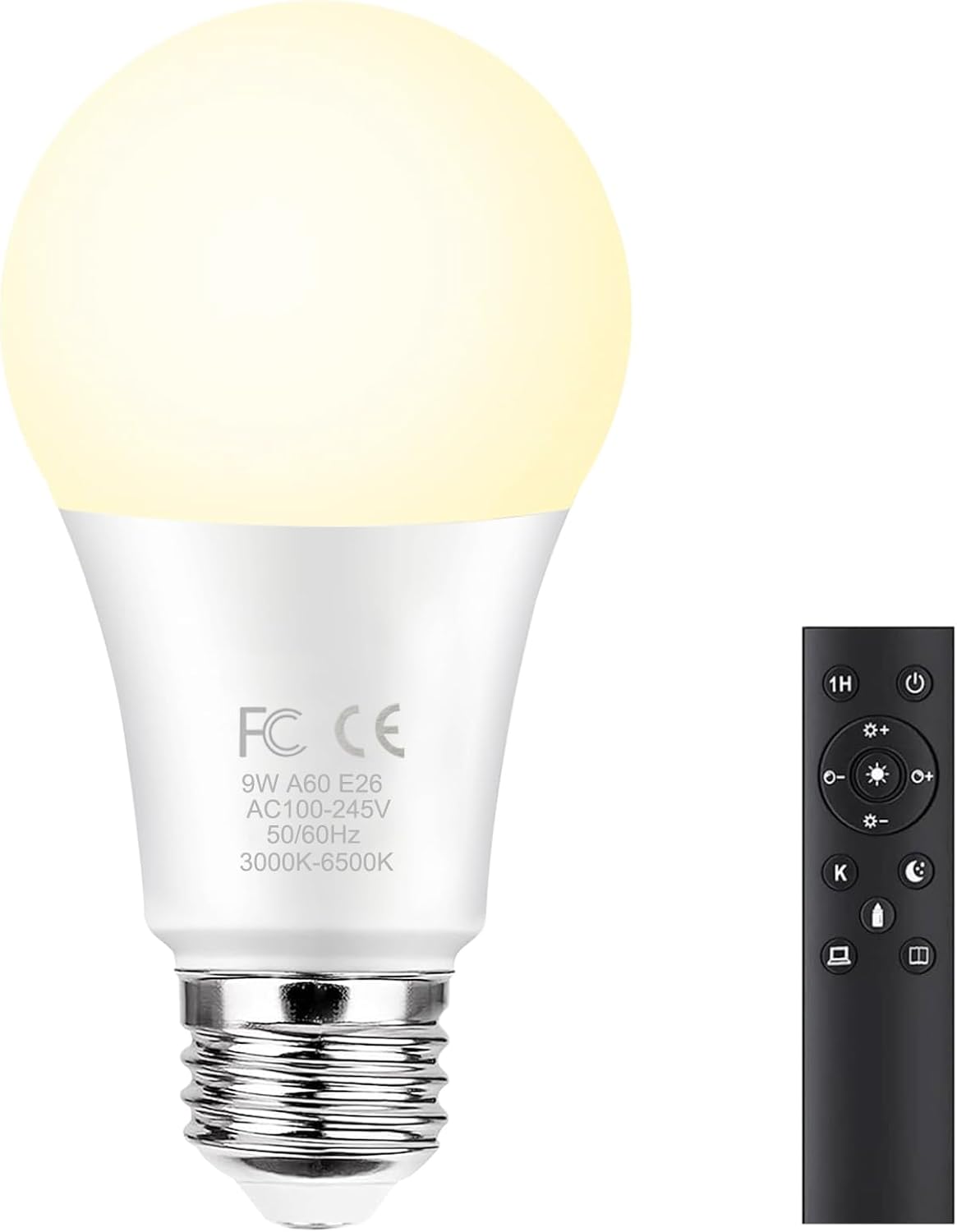 GRV E26 A60 9W Smart LED Light Bulb with a 2.4GHz Remote Control,Color Changing Led Bulbs,Stepless Dimmable 2700K-6500K,60W Incandescent Lamp Equivalent,800Lumens,Home Decor,1 Bulb & 1 Remote