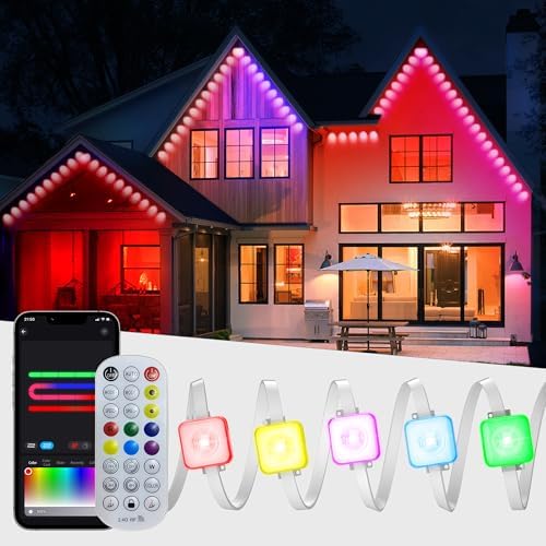 Permanent Outdoor Lights, 100ft RGB Outdoor Christmas Lights with 72 LED Lights, IP67 Waterproof LED Eaves Lights with DIY Scene Modes for Halloween Decor, Smart APP & Remote Control