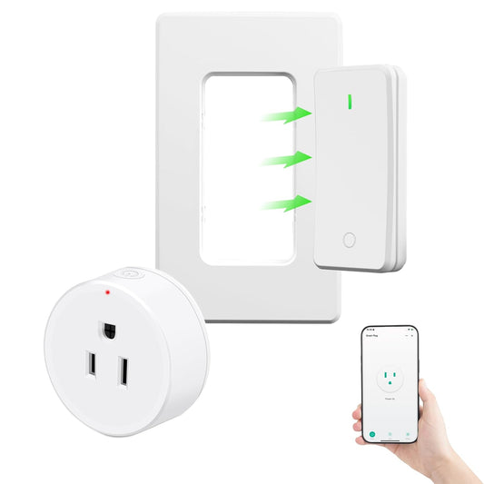 Greencycle Smart Plug with Switch,Wireless Switch,APP,Voice,3 Ways Control | No Wiring Detachable Wall Switch,Compatible with Alexa,Google Assistant,500FT RF Range,15A 1500W,Tuya,Smart Life,2.4GHz WiFi