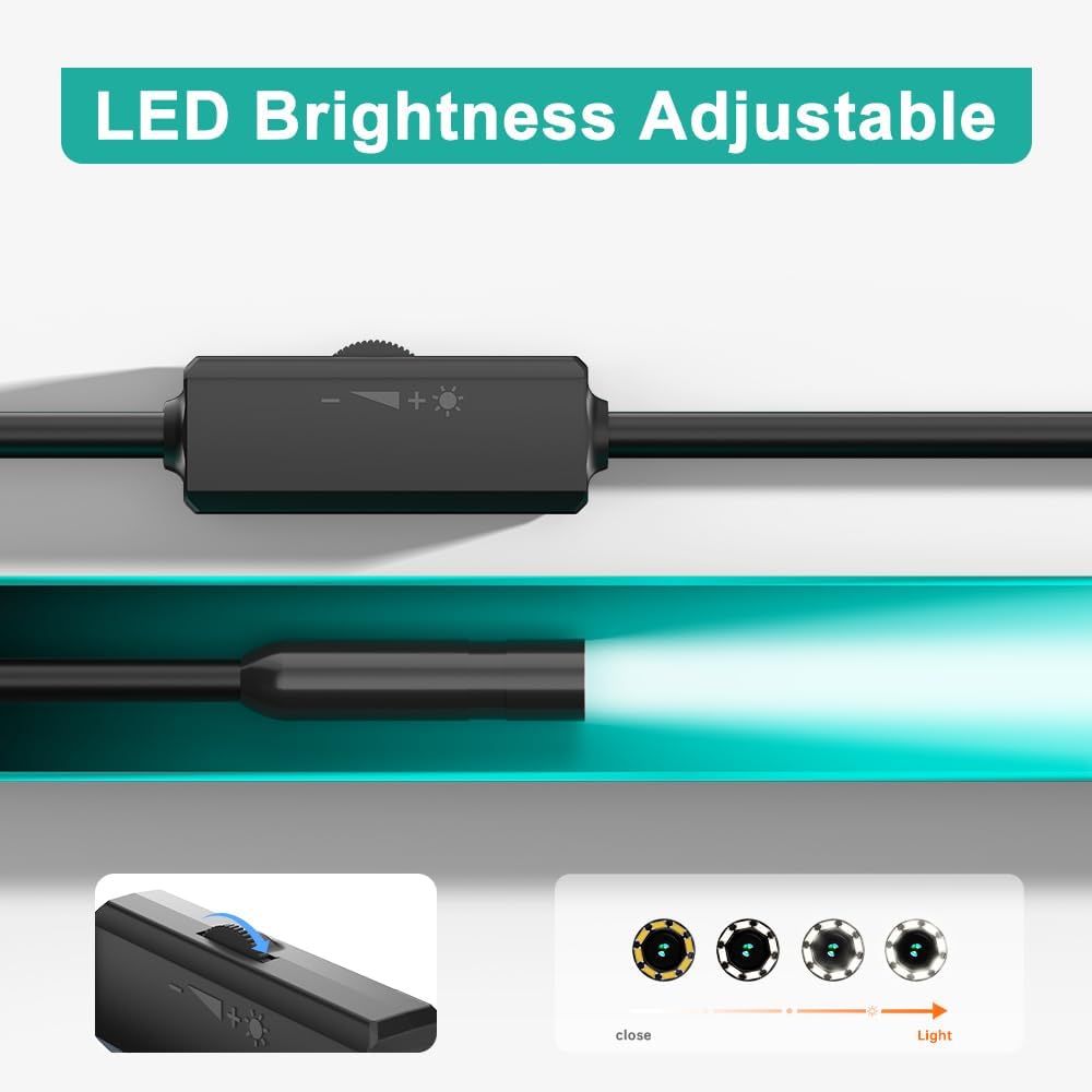 Endoscope with Light,1080P HD Borescope Camera with 8 Adjustable LED Lights 8mm Lens, Inspection Camera with 16.5ft Semi-Rigid Cable, Compatible with for iOS and Android
